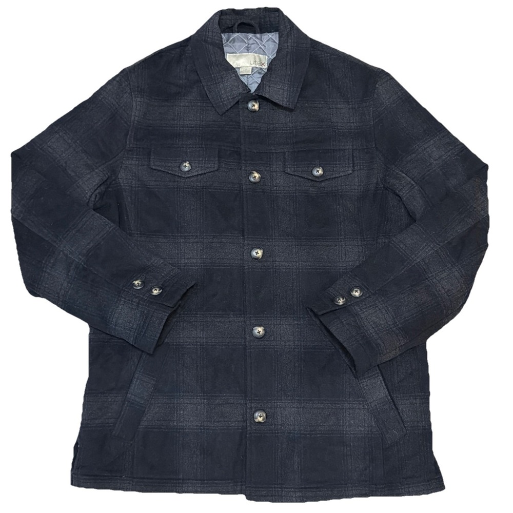 Vintage UTEX Wool‎ Blend Shadow Plaid Jacket Shacket Quilted Black Gray Large